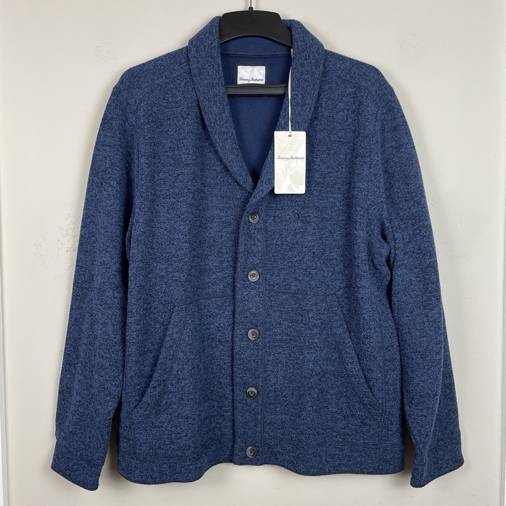 NEW Tommy Bahama Granite‎ Bay Shawl Cardigan Men's XL Pockets Sweater Blue Note